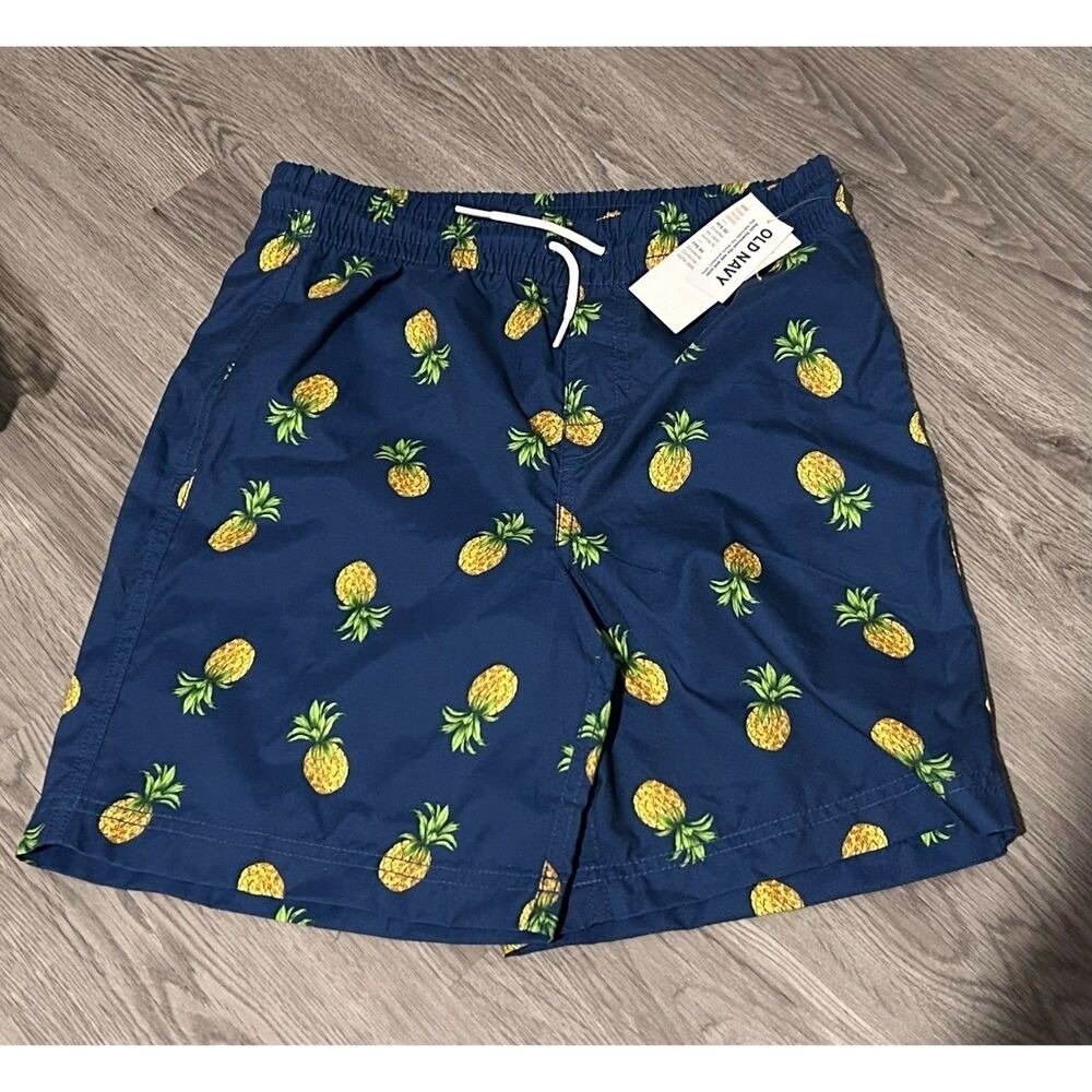 Old Navy Swim Trunks Boys XL 14-16 Blue NEW Pineapple Print UPF 50 Shorts